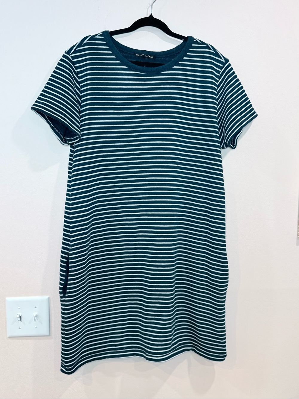 🔥Rag & Bone Jean Striped Short-Sleeve T-Shirt Dress in Teal and White Size L EC🔥